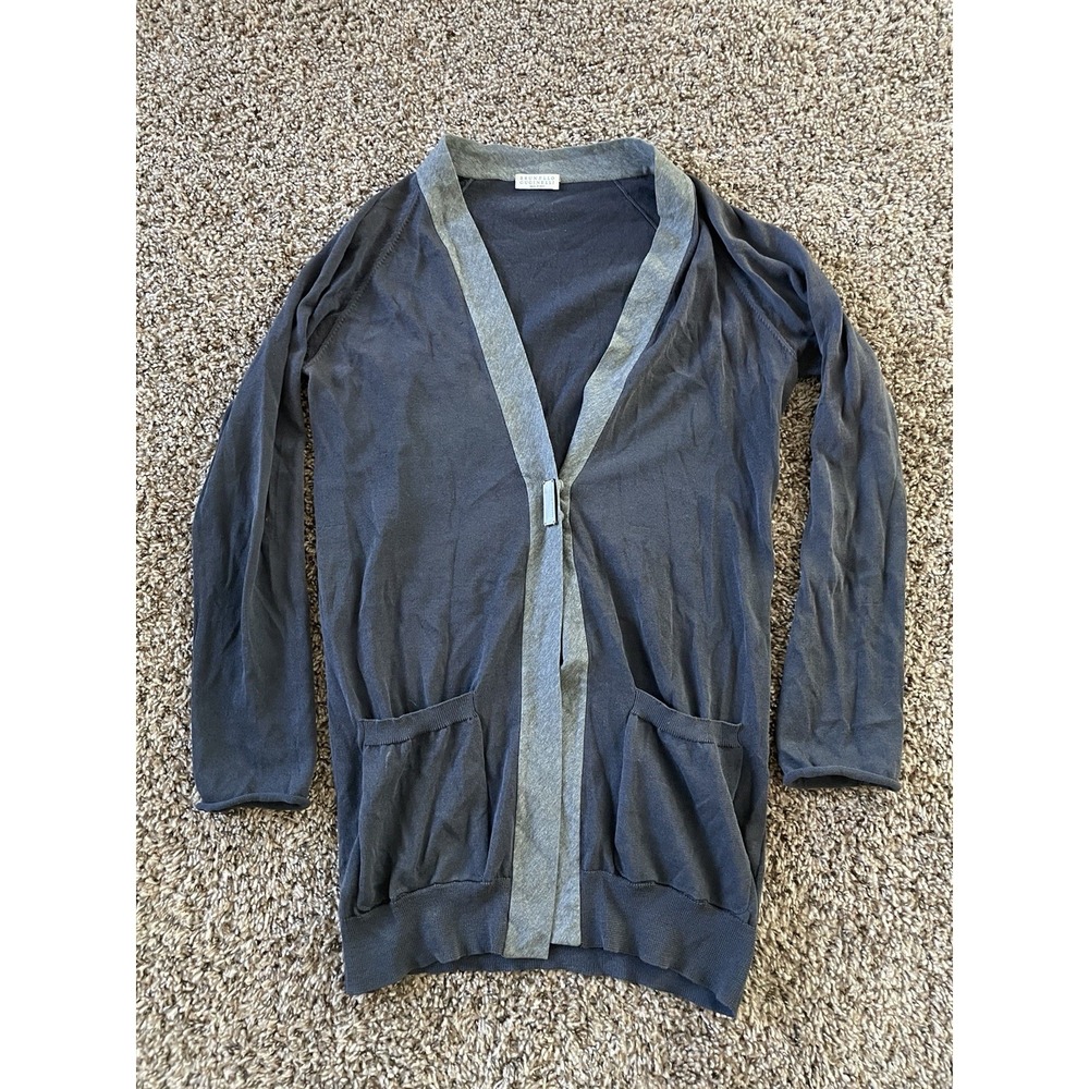 Brunello Cucinelli Navy Lightweight Cardigan Made In Italy Size M Cotton Blend